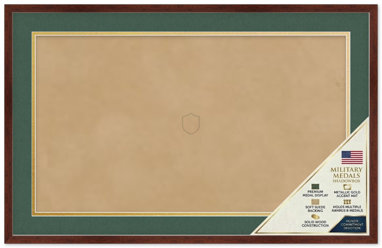 CustomPictureFrames.com Solid Wood Military Shadowbox - Green and Gold Mat - Large - Multiple Frame Colors - Medals Ribbons Insignia Made in the USA